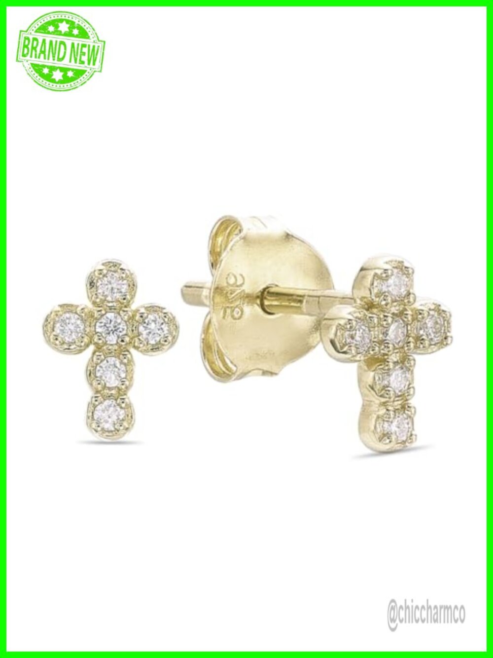 18k Yellow Gold Plated 925 Sterling Silver Lab Grown Diamond Cross Stud